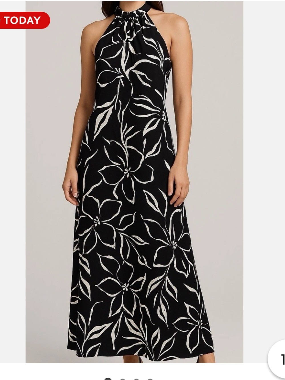 1STATE Black and White Halter Floral Maxi Dress